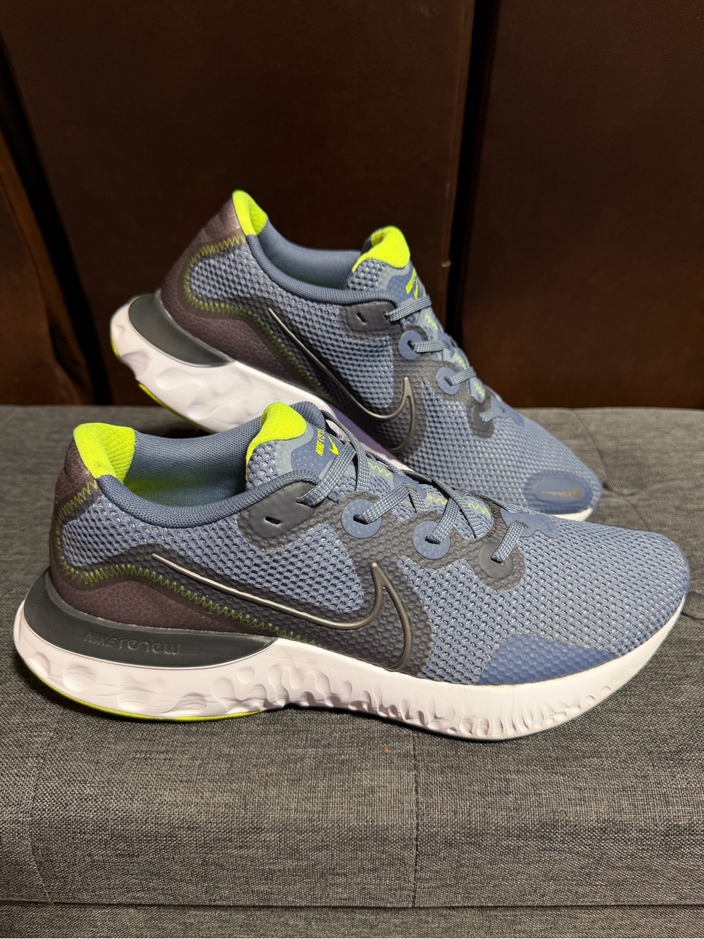 Nike Blue and Neon Green Mesh Running Sneakers